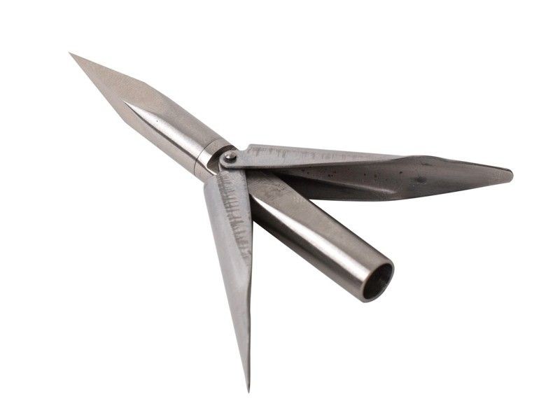 Speartip with a torsion firing pin and tethraedral sharpening